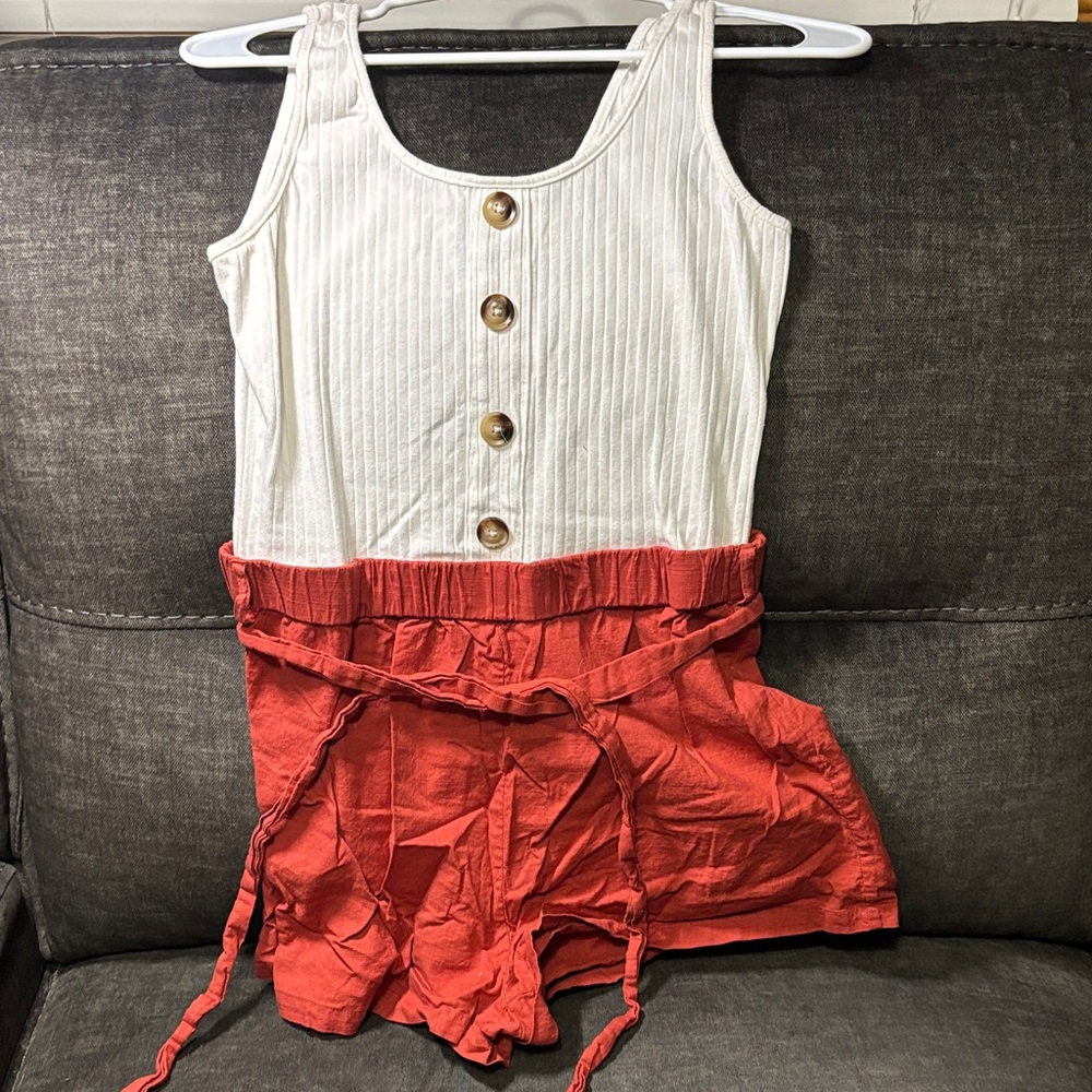 SHEIN Women's Cream and Red Bodysuit Romper